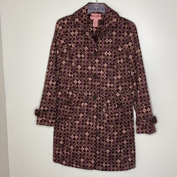 BANDOLINO Stretch Geometric Trench Jacket Brown/Pink size 4 - Picture 1 of 12